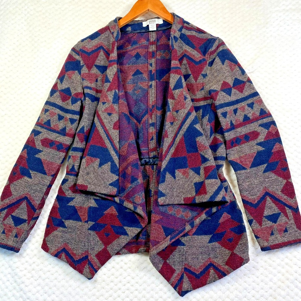 VINTAGE AMERICA Blues Aztec Windfall Jacket Size M Prairie Western Blue Maroon